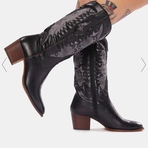 Dolls Kill snake print cowboy boots